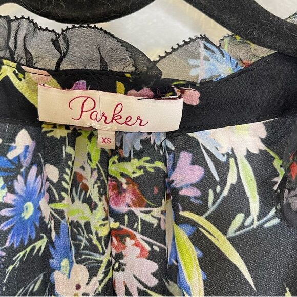 Parker Elana Floral Ruffle Cold Shoulder Sill Blouse XS - Picture 3 of 6